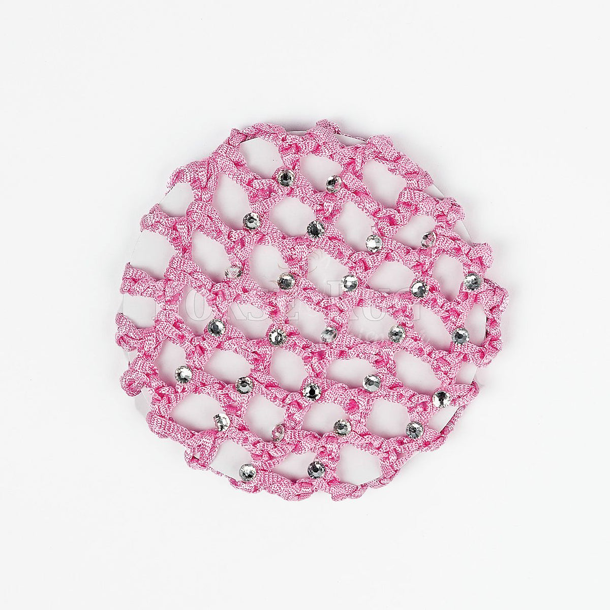 Pink crocheted hair net with diamantes