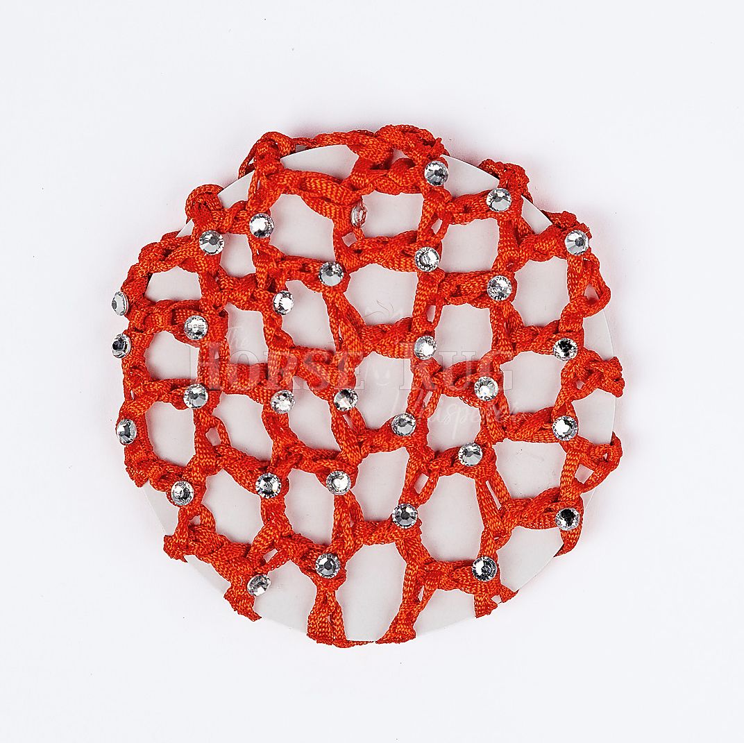 red crocheted Hair net with diamantes