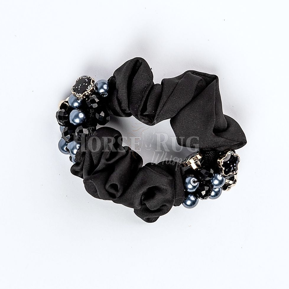 Satin Scrunchie with Sparkling Flowers and Pearls