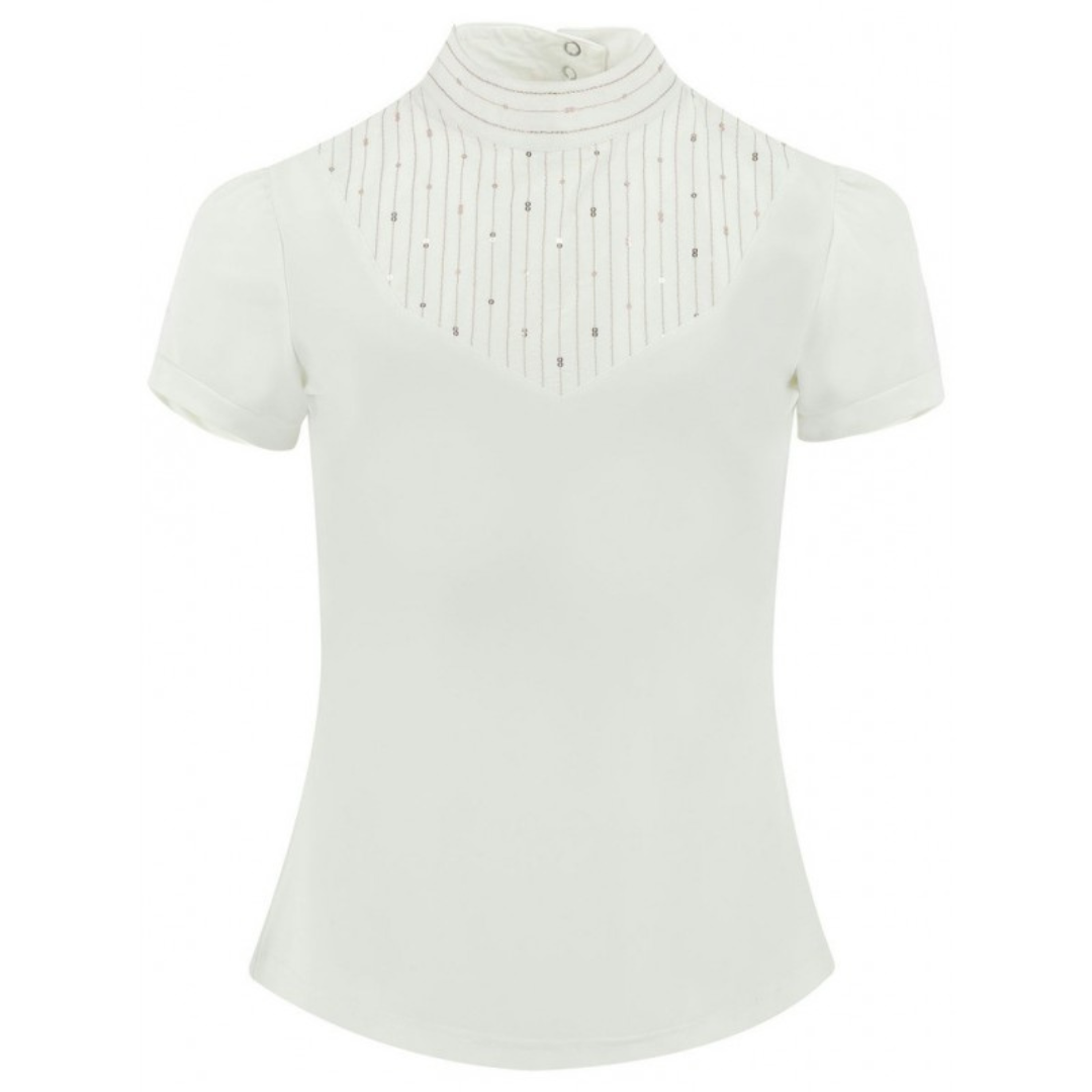 high cotton content competition polo with gold sequins on bib front