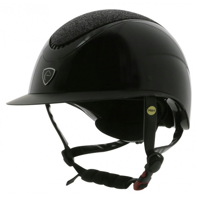 shiny black horse riding helmet with glitter